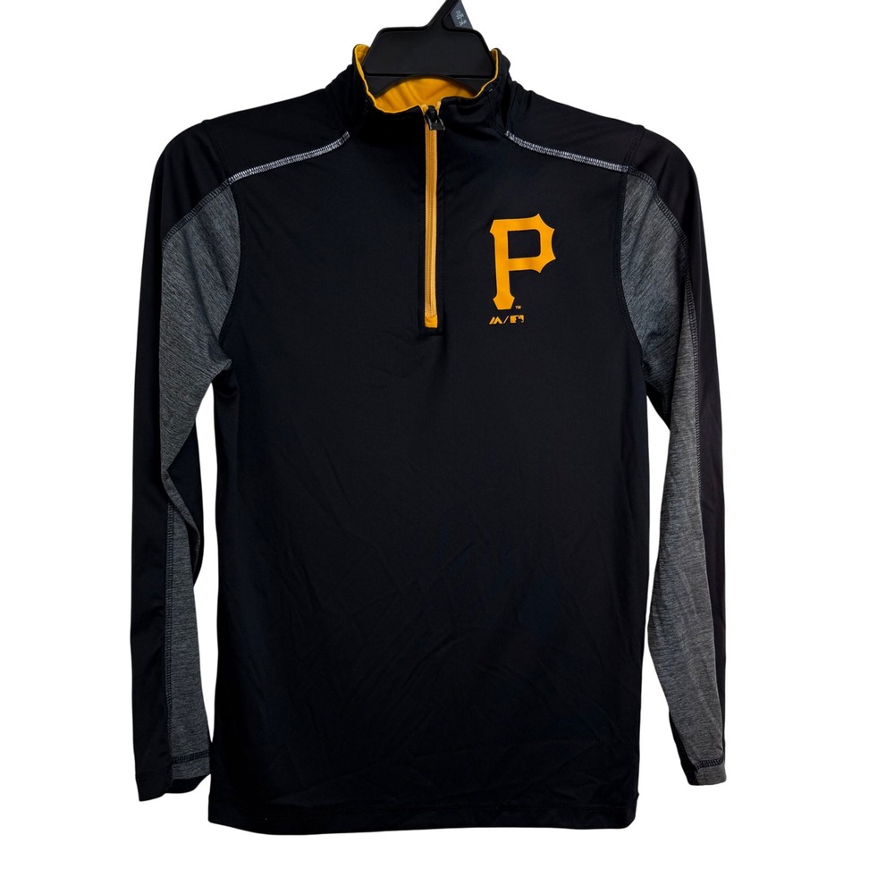 Majestic Pittsburgh Pirates Pullover Quarter Zip Long Sleeve Shirt‎ youth Lg